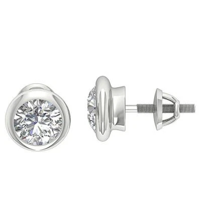 Серьги-гвоздики с одним бриллиантом VS F 1,40 карата выращенный в лаборатории комплект ободков из белого золота с пончиком - Изображение 1 из 4