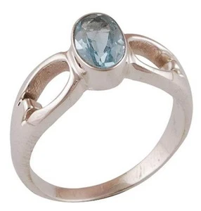 925 Sterling Silver Blue Topaz Oval Solitaire Ring Size 9 for Mother - Picture 1 of 2