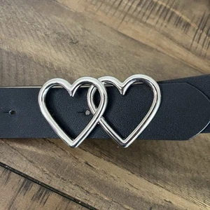 Cinturón ancho de cuero marrón con hebilla de corazón - para mujer talla 36 - Imagen 1 de 5