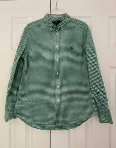 Ralph Lauren Youth Size L (14-16) Button Up Shirt Green White Plaid Preppy - Picture 1 of 4