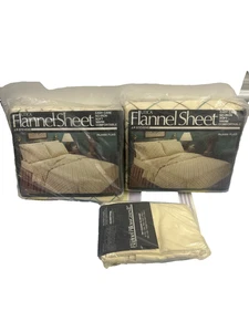 NEW Vintage Lot Utica QUEEN Flat Sheets (2) 100% Cotton FLANNEL 2 Pillowcases - Picture 1 of 8