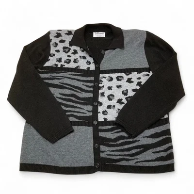 Cárdigan Suéter Vintage Años 90’s Estampado Animal Mujer’s Grande Indie Retro Bloque Otoño Foto 1 de 4