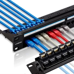 24 Port RJ45 Patch Panel Cat6 Feed Through, Coupler Network Panel 19 Inch, In... - Picture 1 of 6