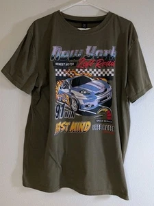 Men's Romwe XL New York Left Road ‘91 Win Fast Mind Brown Race Car SS T-Shirt - Picture 1 of 7