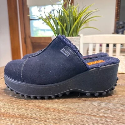 Rocket Dog 海军蓝麂皮绒厚底木屐模糊内衬 Y2K Grungecore 鞋女式 10 — 第 1/4 张图片