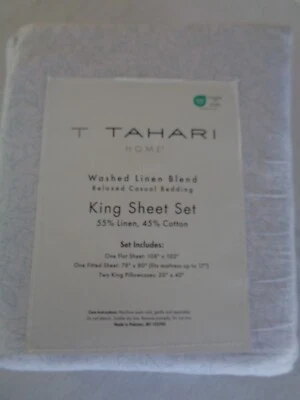 Nuevo Juego de Sábanas Profundas TAHARI KING MEZCLA DE LINO LAVADO AQUA FLORAL Foto 1 de 4