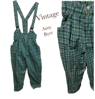 Mono Amy Byer Vintage a Cuadros Verde Azul Niña Talla 8-10 Cremallera Botón Frontal EE. UU. Foto 1 de 4