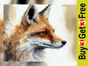 Portrait of a fox, print of watercolour painting, artwork for home 5" x 7" - Picture 1 of 8