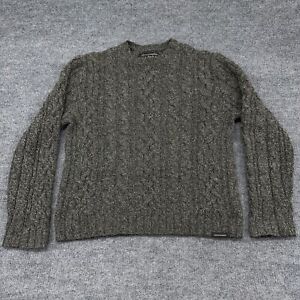 Abercrombie Fitch Sweater Mens L Gray Wool Nylon Fisherman Cable Knit Crewneck