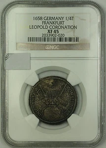 1658 Germany Frankfurt 1/4 Thaler Coin Leopold Coronation NGC XF-45 - Picture 1 of 2