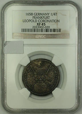1658 Germany Frankfurt 1/4 Thaler Coin Leopold Coronation NGC XF-45 - Image 1 of 2