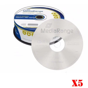 MediaRange Branded Blank CD R Discs 48x 900MB 100 Minutes CD-R MR222 - Pack of 5 - Picture 1 of 3