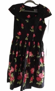 Hell Bunny Black Red Floral Vintage Retro Style 50s Dress Size UK 10 S Cotton - Picture 1 of 8