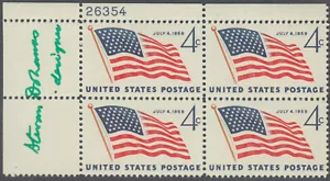 US Stamps Scott #1132 Star Flag Plate Block with Designer Signature LH - Picture 1 of 2
