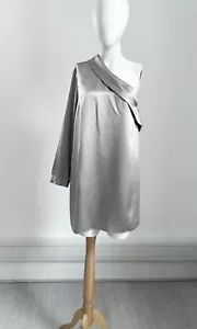 MASON MICHELLE Plata Paloma Gris Una Manga SEDA Satén Dres Talla 4 Reino Unido 10-12 *en muy buen estado* - Imagen 1 de 7