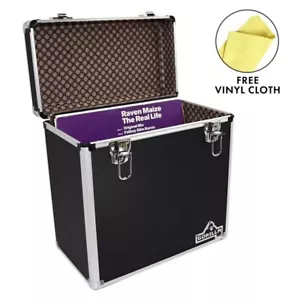 More details for gorilla lp 50 12&quot; vinyl record storage box case (black) with free cleaning cloth