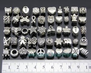50x 100x Mix Tibetan Silver Charm Beads Fit European Bracelet Pick Qty ZY026