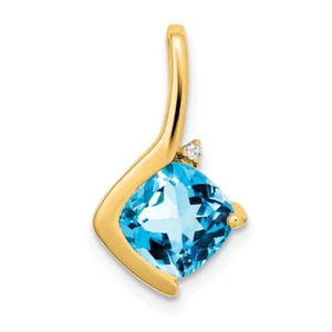 Lex & Lu 14k Yellow Gold Blue Topaz and Diamond Pendant LAL2838 - Picture 1 of 4