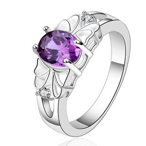 solitaire ring diameter size 17 mm O Amethyst Purple Zircon Silver Plated FR187
