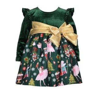 Bonnie Baby Baby Girls Shantung Dress with Side Bow - Green gold NWT 3-6 dress - Picture 1 of 8