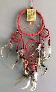 Native American Traditiononial Rotwildleder Traumfänger Apache mit Steinperlen - Bild 1 von 3