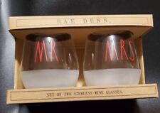 Rae Dunn Stemless Wine Glasses Mr & Mrs in Red Set of Two Frosted Enchanté Accs