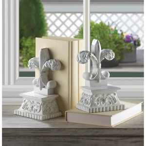 Fleur-De-Lis Distressed White Bookends - Picture 1 of 4