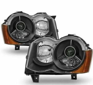 Black FOR 2008-2010 Jeep Grand Cherokee Projector Headlights Fit only Halogen - Bild 1 von 4