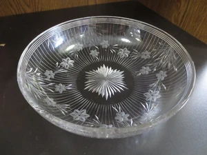 8" Stunning American Brilliant Cut Etched Crystal FLORAL Low Bowl - Picture 1 of 4