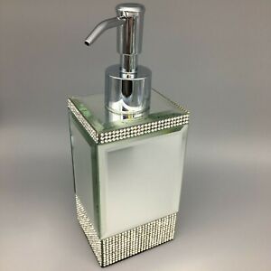 BELLA LUX Mirror Rhinestone Stripe Liquid Soap Pump Dispenser Bathroom Accessory