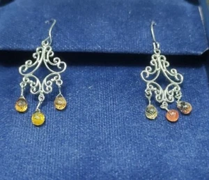 14K White Gold Chandelier Tear Drop Multi Colored Sapphire Earrings 2 Carats  - Picture 1 of 12