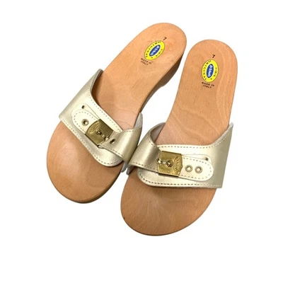 Vtg Dr Scholls Original Wooden Exercise Sandal Clog Gold Made in Italy Size 7 - Image 1 of 4