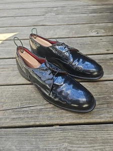 Scarpe eleganti derby Allen Edmonds uomo 11,5 D nero smoking pelle verniciata 5304 - Foto 1 di 7