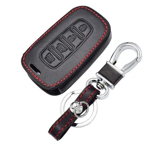 Black Leather For Hyundai Kia 4 Buttons Remote Key Chain Holder Cover Case Fob - Picture 1 of 4