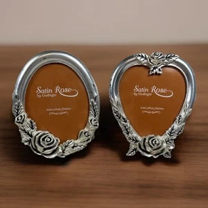 De Colección Par de Mini Marcos de Fotos Godinger Rosa Satinada Plateado Corazón Ovalado - Imagen 1 de 8