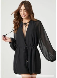 Damen-Strampler Forever 21 schwarz transparent Bauernärmel Größe Small - Bild 1 von 14