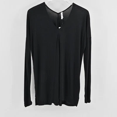 Camiseta Vince Feminina Manga Longa Vee Dupla Tamanho XS Preta Viscose Casual NOVA - Imagem 1 de 4