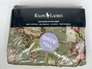 RALPH LAUREN Charlotte Queen Fitted Sheet Green Floral Flowers Shabby - Picture 1 of 8