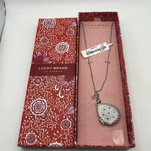 New In Box Vintage Lucky Brand Locket Crystal Embelished Silver Tone Necklace - Picture 1 of 6
