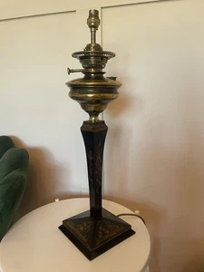 Schwarze japanische Chinoiserie Lampe antik Jugendstil handbemalt 63 cm - Bild 1 von 13