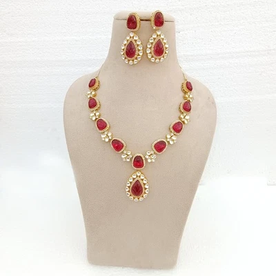 Hand-Carved Red Ruby Stone Necklace Jewelry | Traditional Ethnic Jewelry for Wom - Image 1 of 4