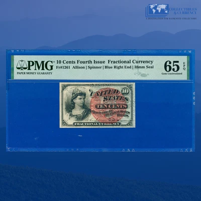 Fr.1261 10 Cents Fourth Issue Fractional Currency "Bust Of Liberty", PMG 65 EPQ - Image 1 of 3