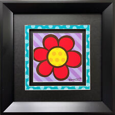 Romero Britto FRAMED "Flower Power" BLACK FRAME Red CUSTOM Matted Art Pop Print