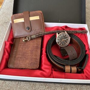 Faux Polo London Men Gift Set-Brown-Faux Leather