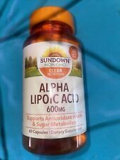 Sundown Alpha Lipoic Acid Dietary Supplement Capsules 600 mg 60 Caps. Exp:08/25