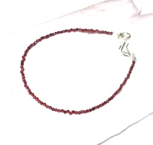 Natural Garnet Gemstone Faceted Beads 10" String 925 Sterling Silver Bracelets - Picture 1 of 11