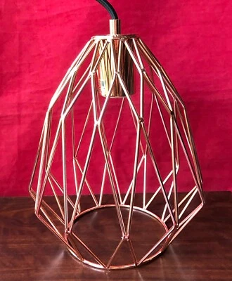 Metal Copper Finish Hanging Pendant Lamp Geometric Teardrop Cage Ceiling Light - Image 1 of 4