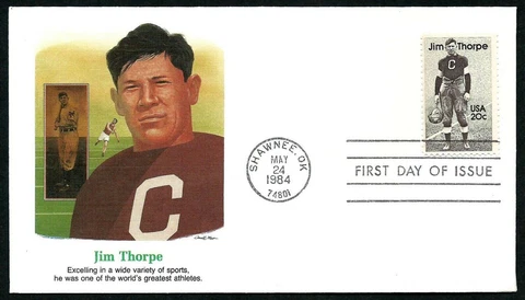 JIM THORPE AMER INDIAN LEGENDARY ATHLETE 1984 FLEETWOOD FDC FOOTBALL VF UNADDR Cover