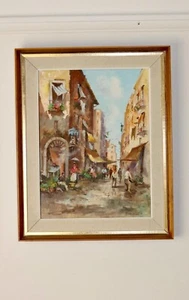Mid-Century Oil On Canvas Painting" City Street Scene " by MORIANI --Vintage & - Picture 1 of 9