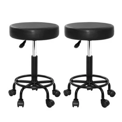 NNEDSZ 2X Salon Stool Swivel Round Barber Hair Bar Stools Hydraulic Lift Black - Image 1 of 4